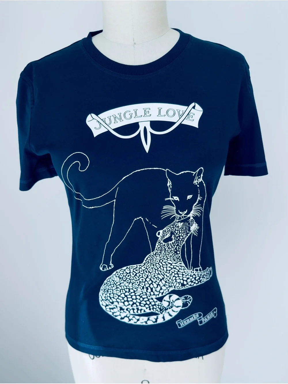 Hermes Women's Navy Blue & White  Short Sleeve TShirt Top Size 38 ( US 4 )